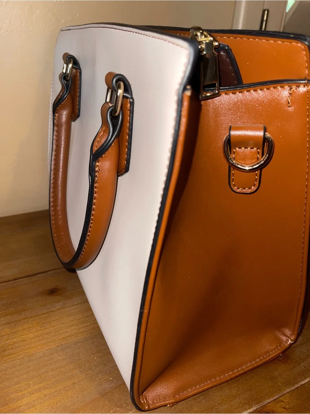 Amazon Two-Tone Satchel - White and Brown